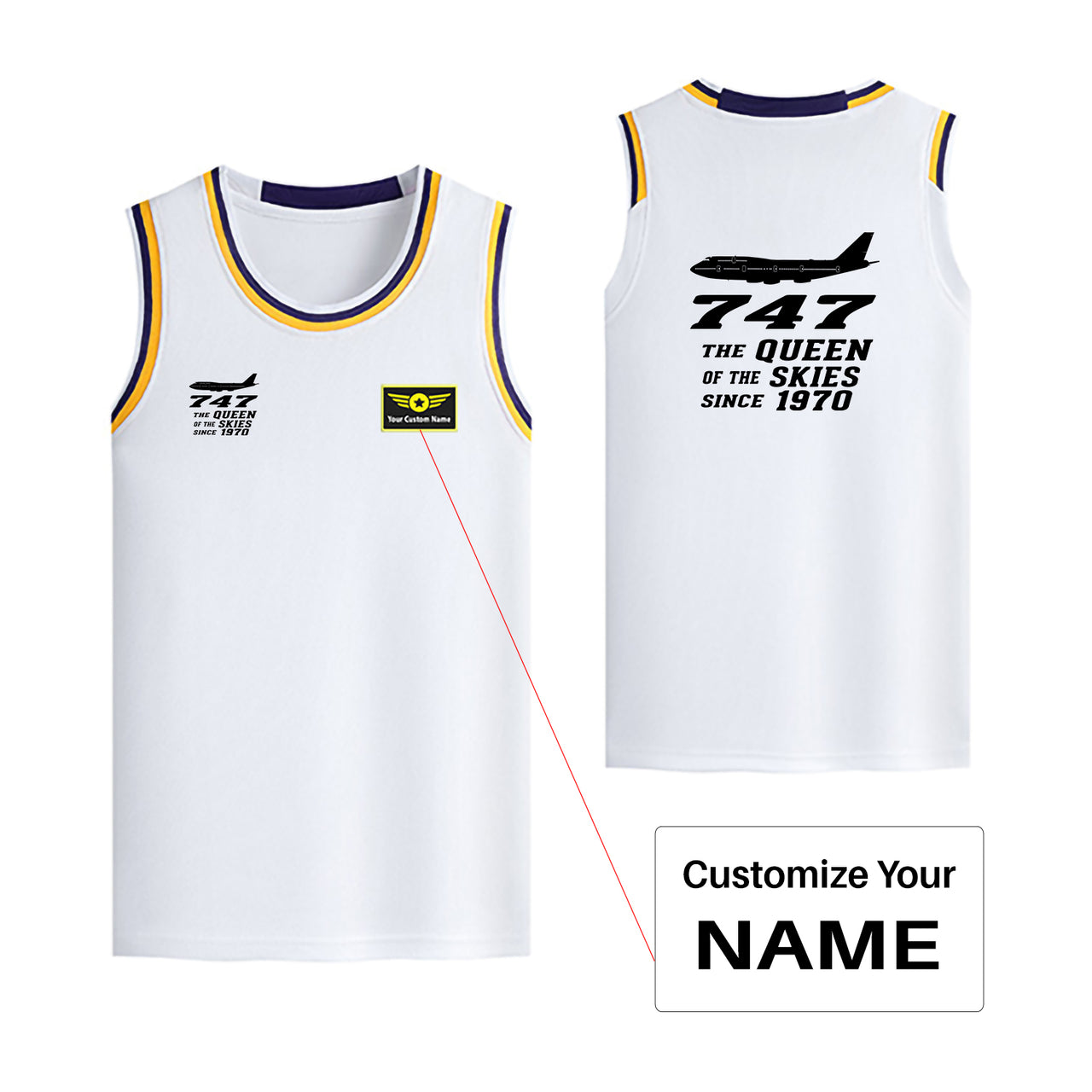 Boeing 747 - Queen of the Skies (2) Designed Basketball Style Sports Tank Tops