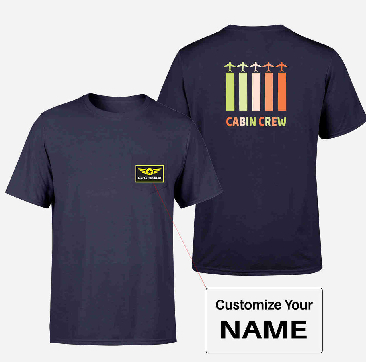 Colourful Cabin Crew Designed Pocket T-Shirts