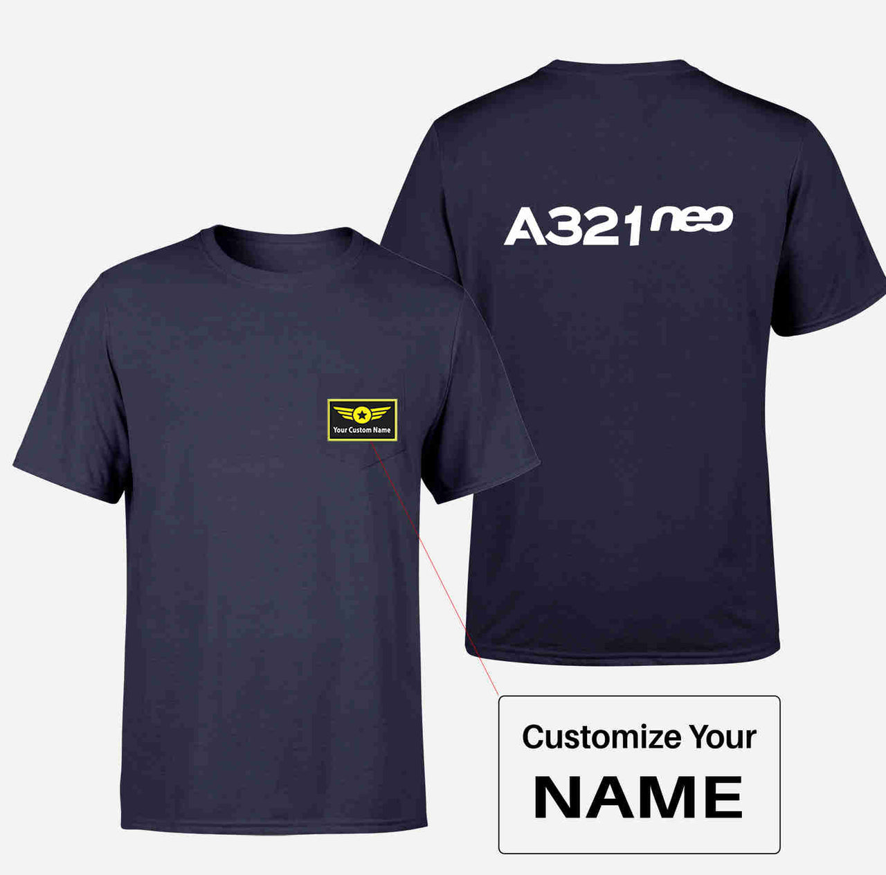 A321neo & Text Designed Pocket T-Shirts