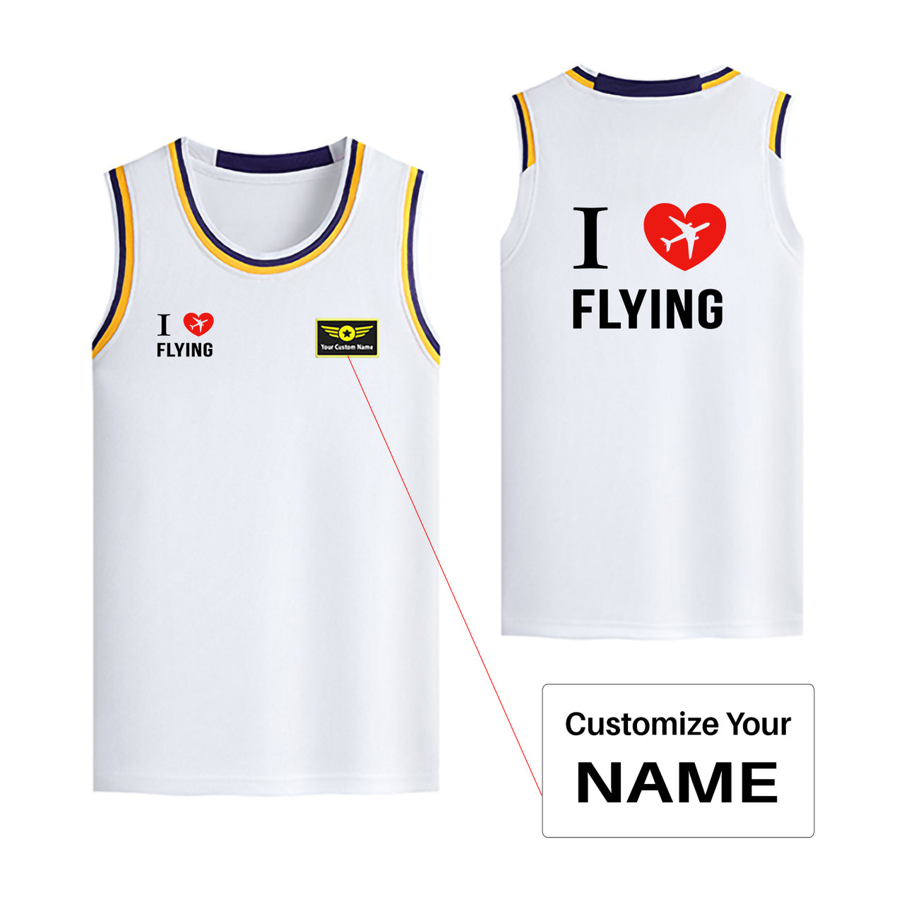 I Love Flying Designed Basketball Style Sports Tank Tops