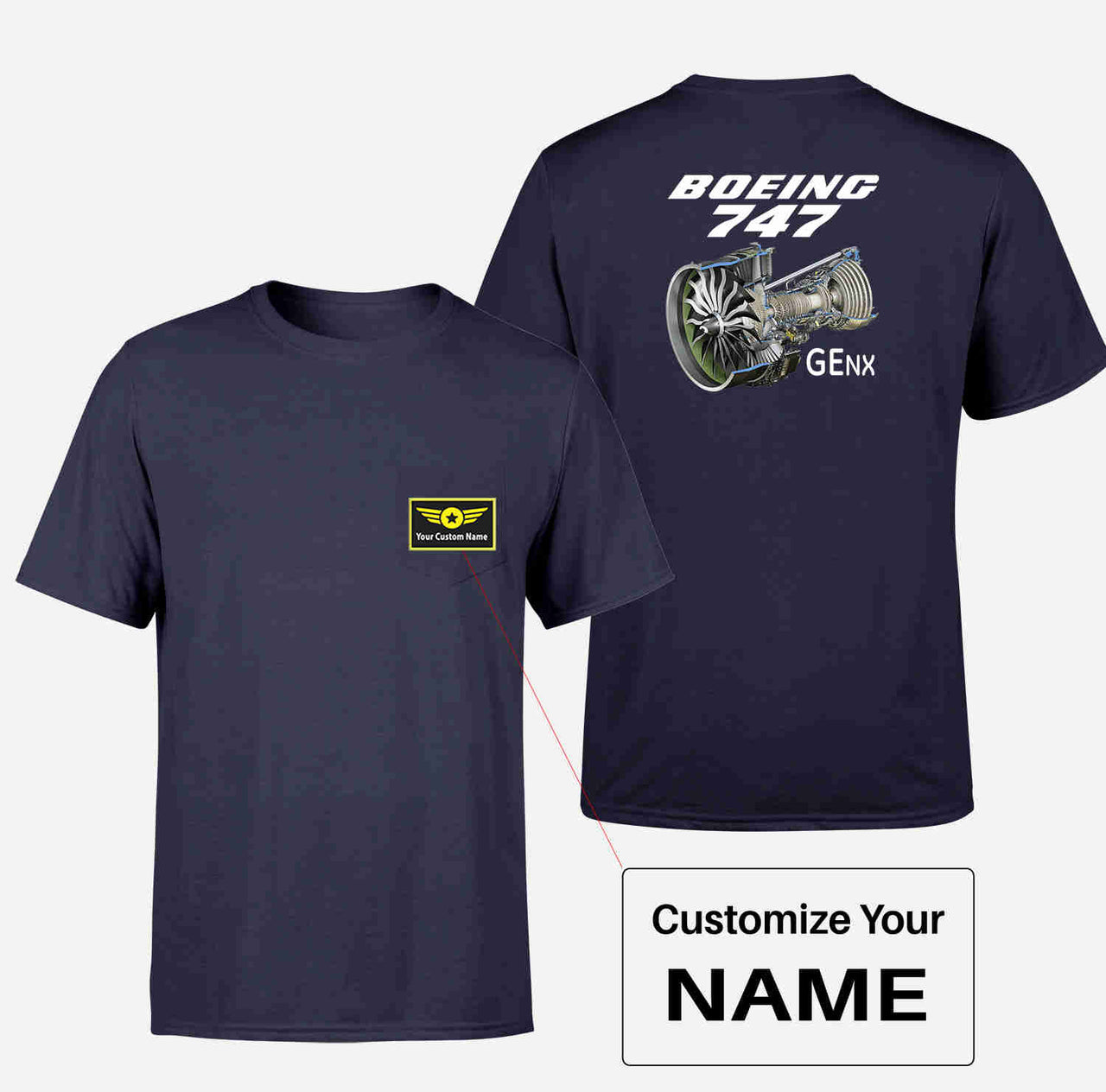 Boeing 747 & GENX Engine Designed Pocket T-Shirts