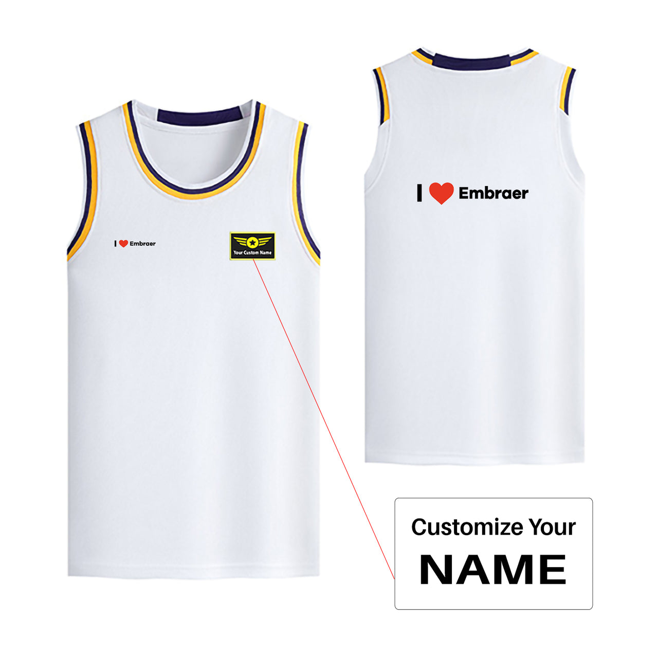 I Love Embraer Designed Basketball Style Sports Tank Tops