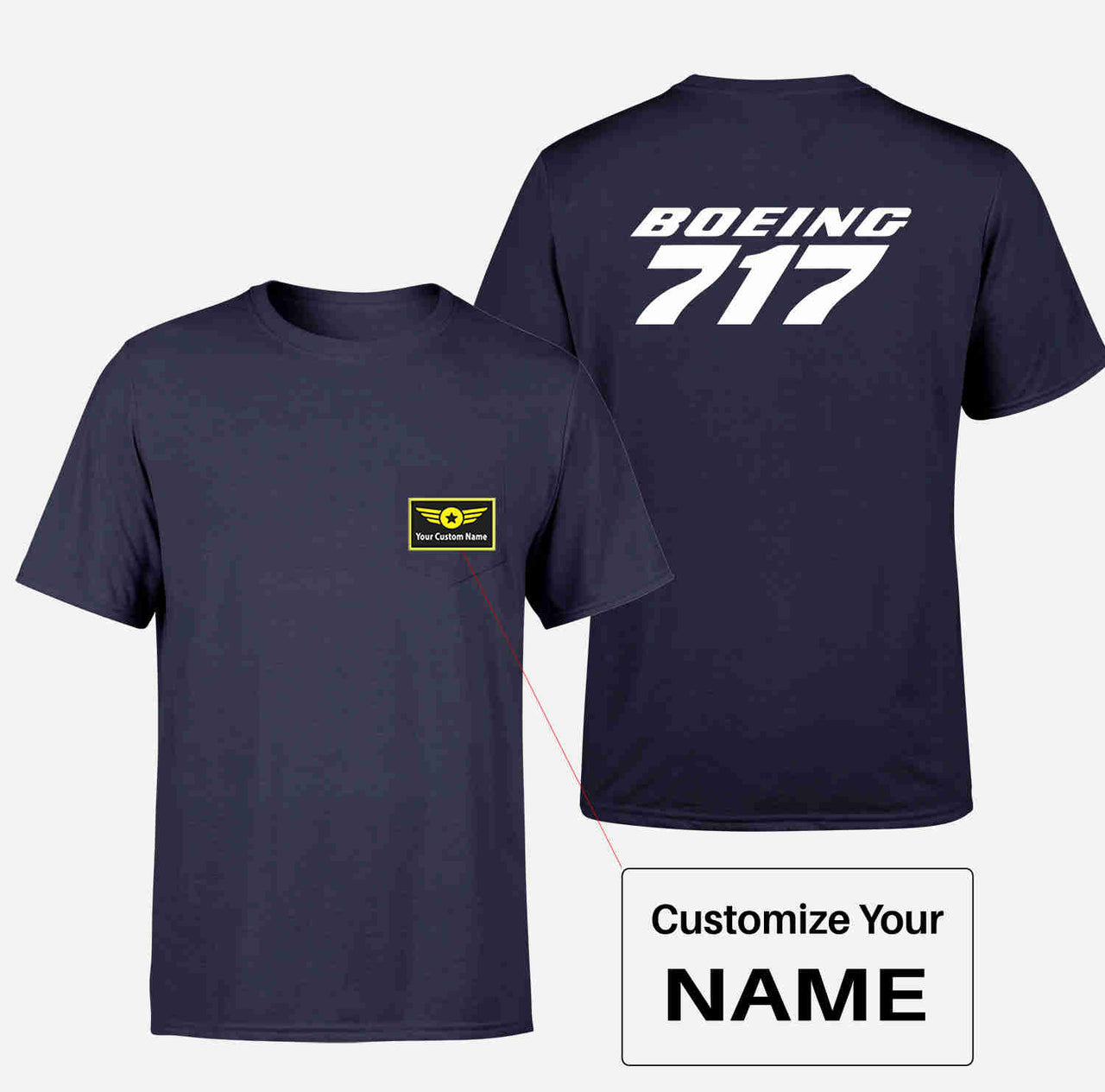 Boeing 717 & Text Designed Pocket T-Shirts