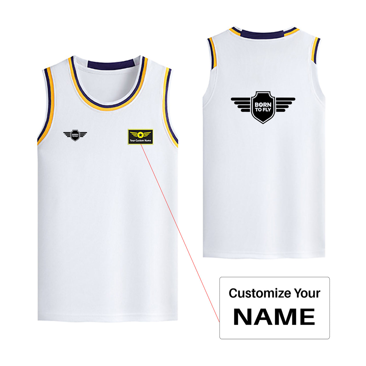 Born To Fly & Badge Designed Basketball Style Sports Tank Tops