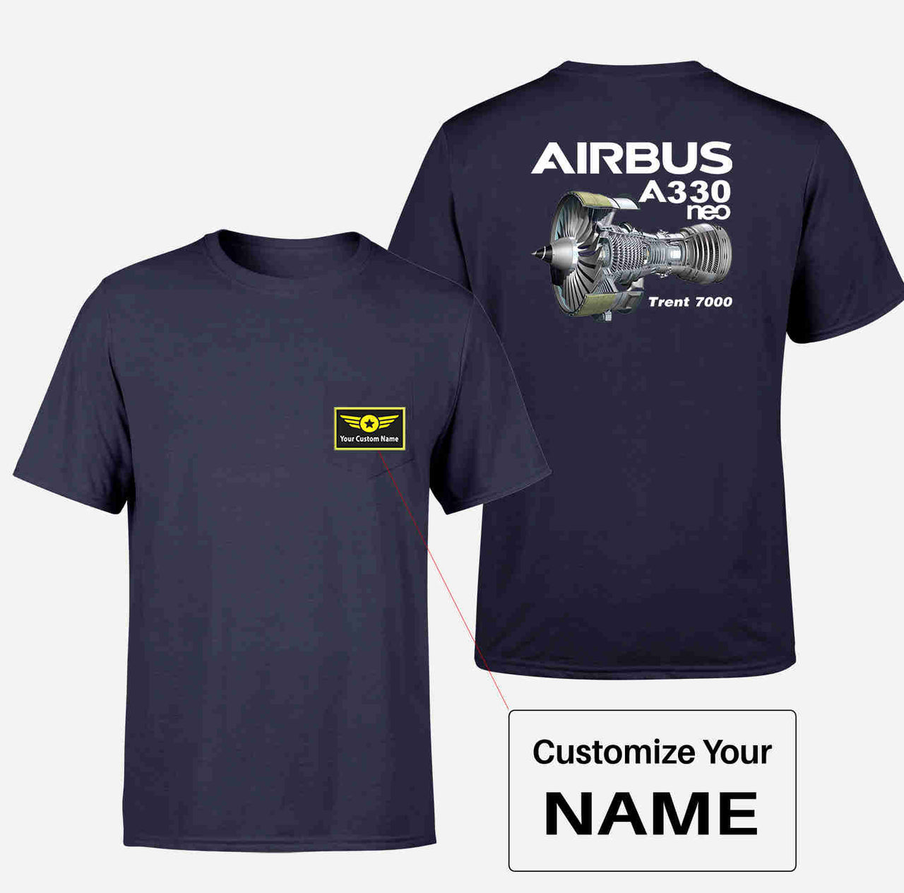 Airbus A330neo & Trent 7000 Designed Pocket T-Shirts