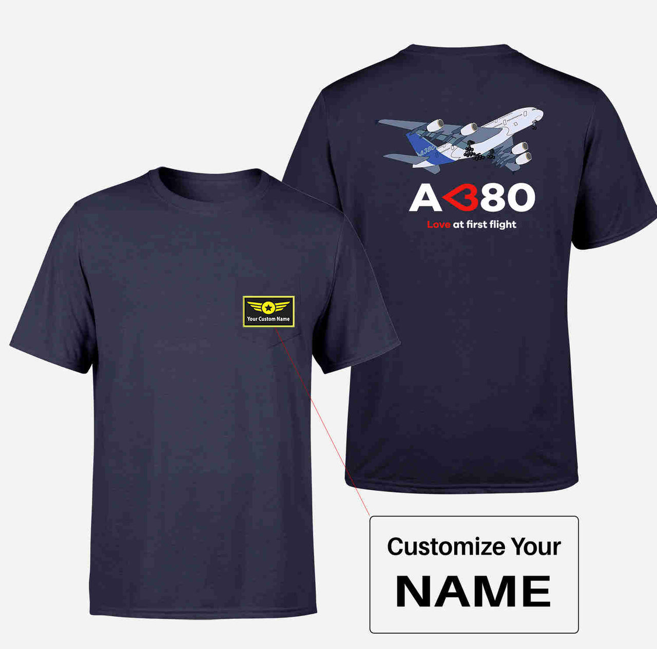 Airbus A380 Love at first flight Designed Pocket T-Shirts