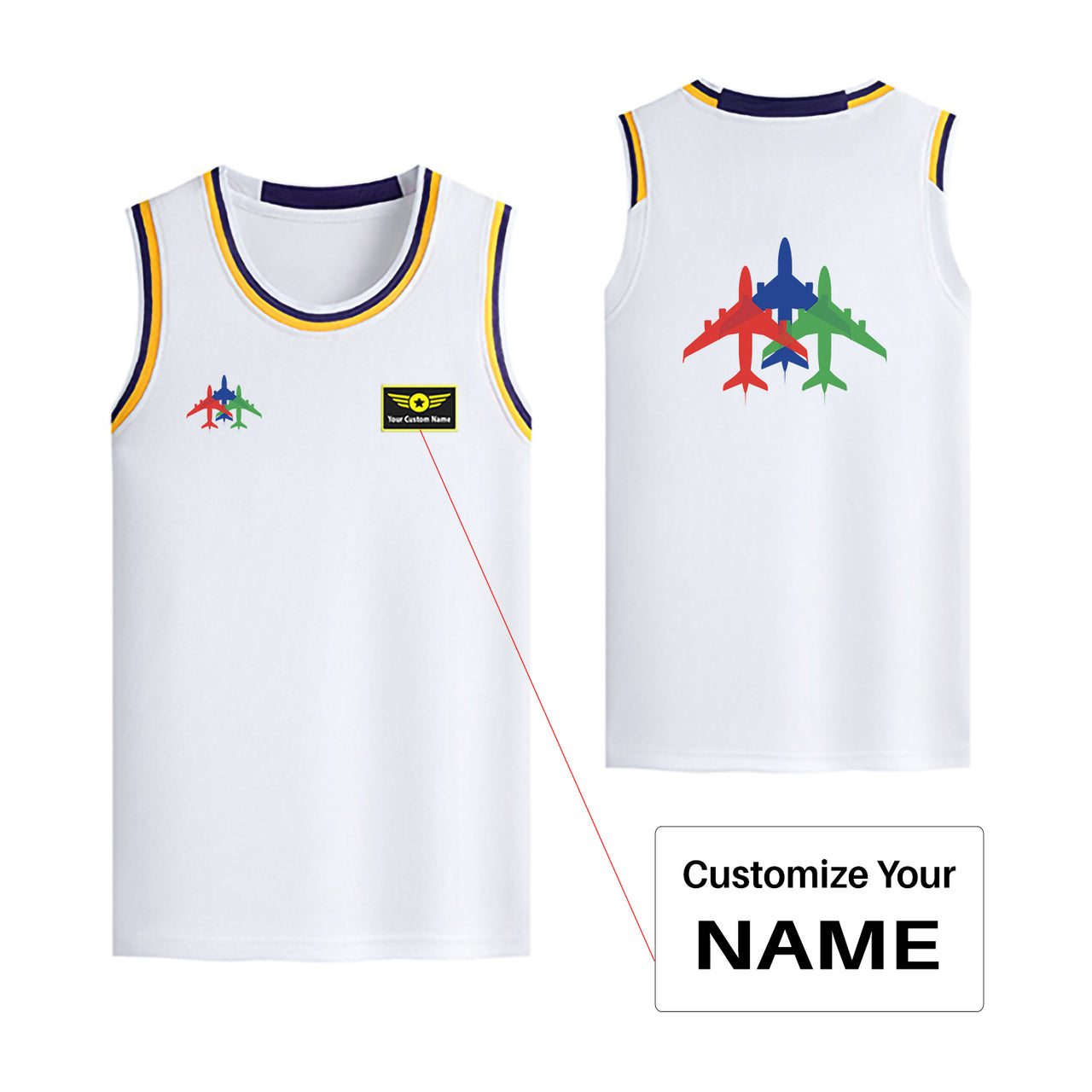 Colourful 3 Airplanes Designed Basketball Style Sports Tank Tops