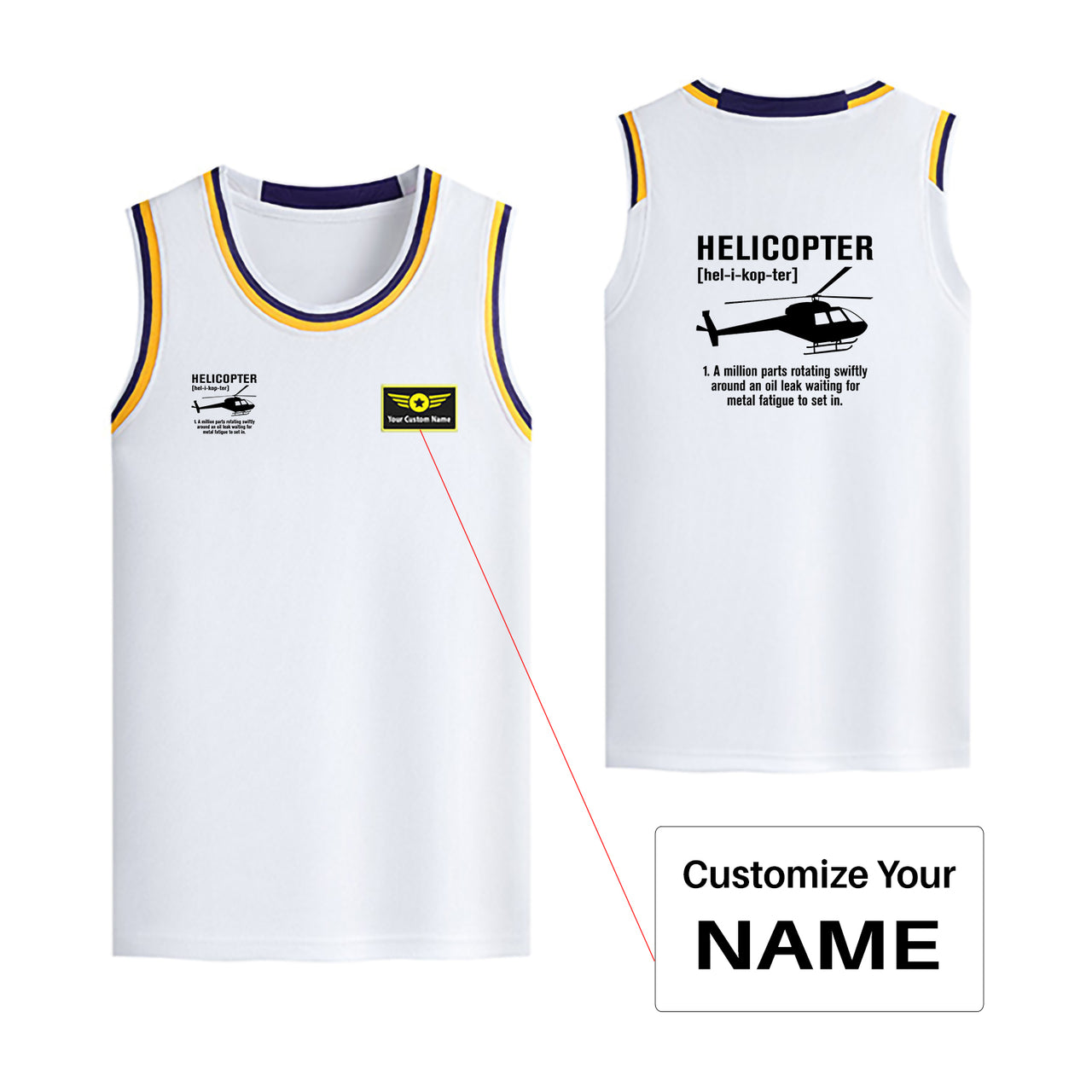 Helicopter [Noun] Designed Basketball Style Sports Tank Tops