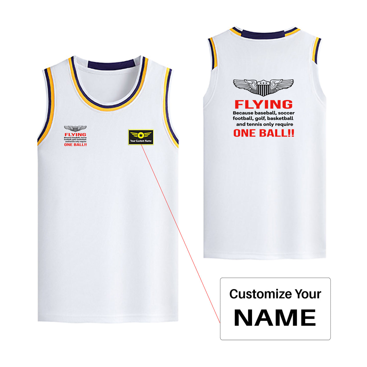 Flying One Ball Designed Basketball Style Sports Tank Tops