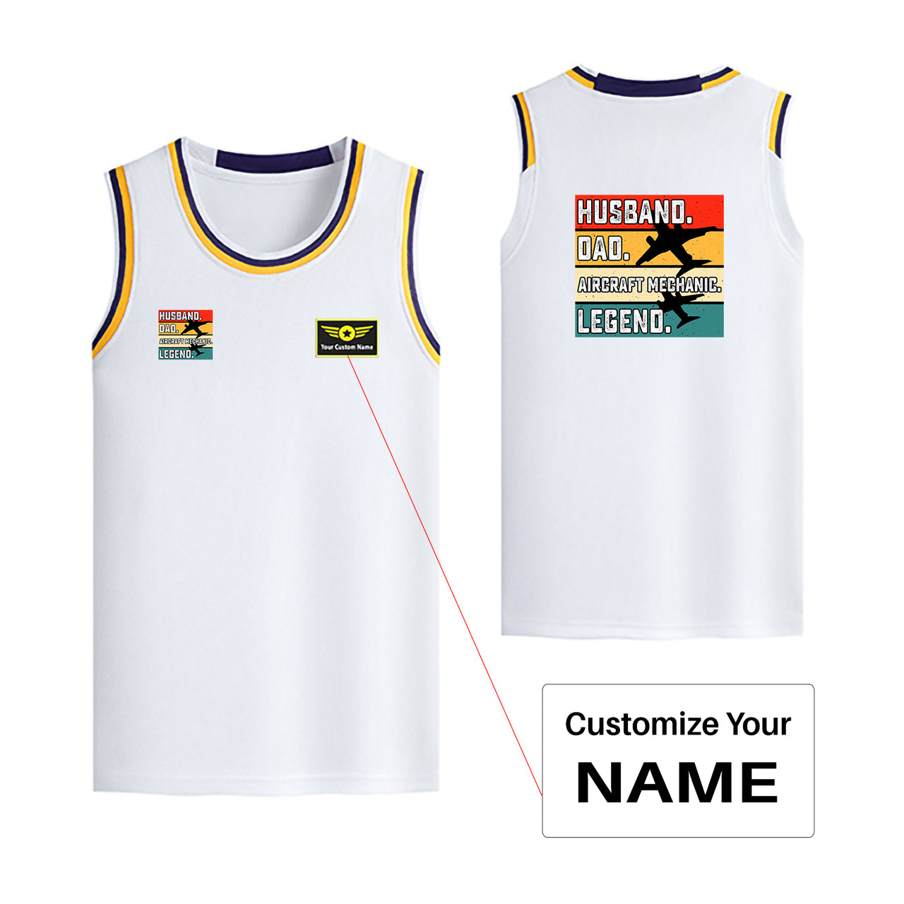 Husband & Dad & Aircraft Mechanic & Legend Designed Basketball Style Sports Tank Tops