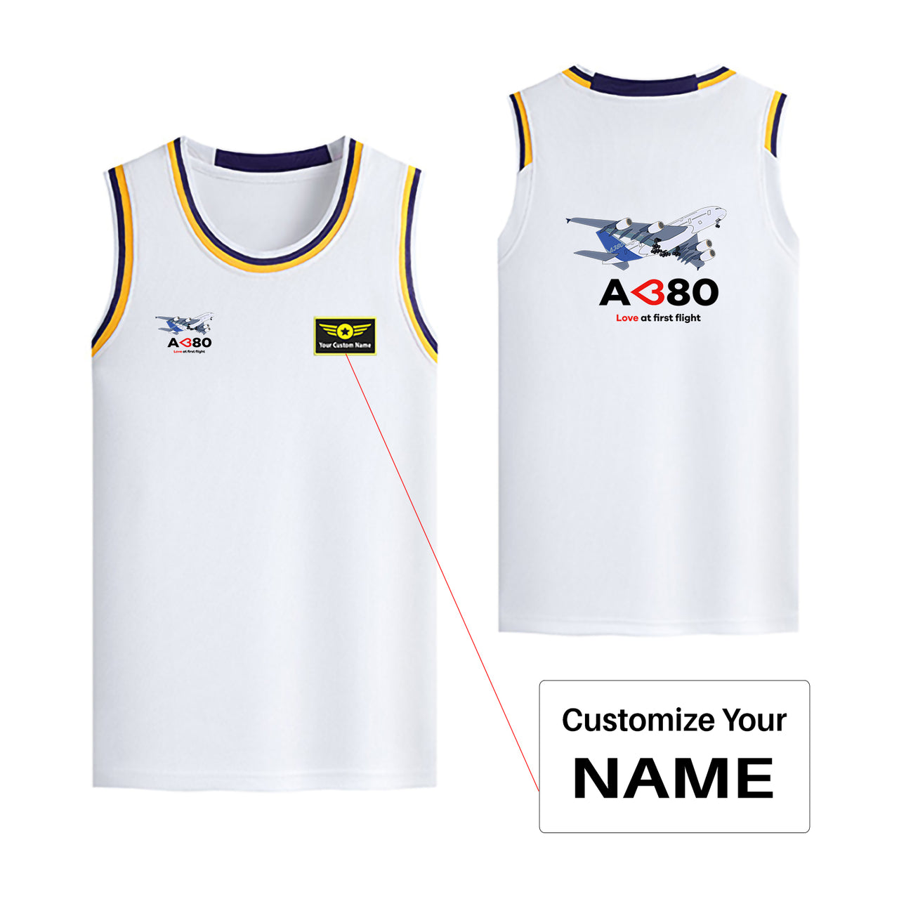 Airbus A380 Love at first flight Designed Basketball Style Sports Tank Tops