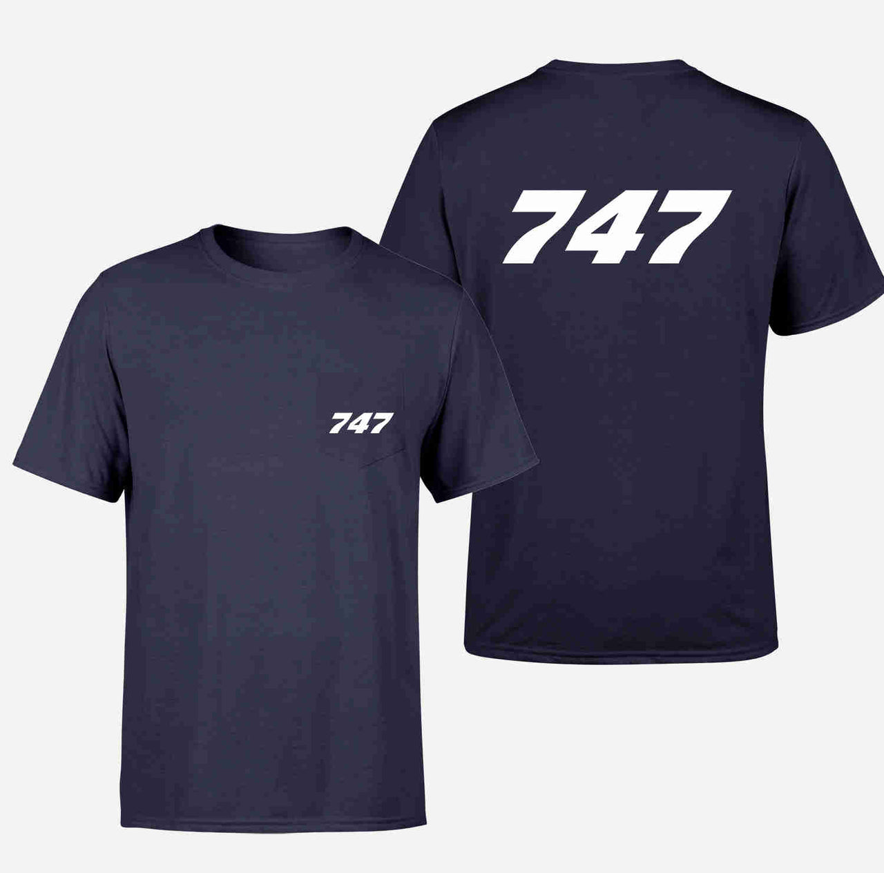 747 Flat Text Designed Pocket T-Shirts