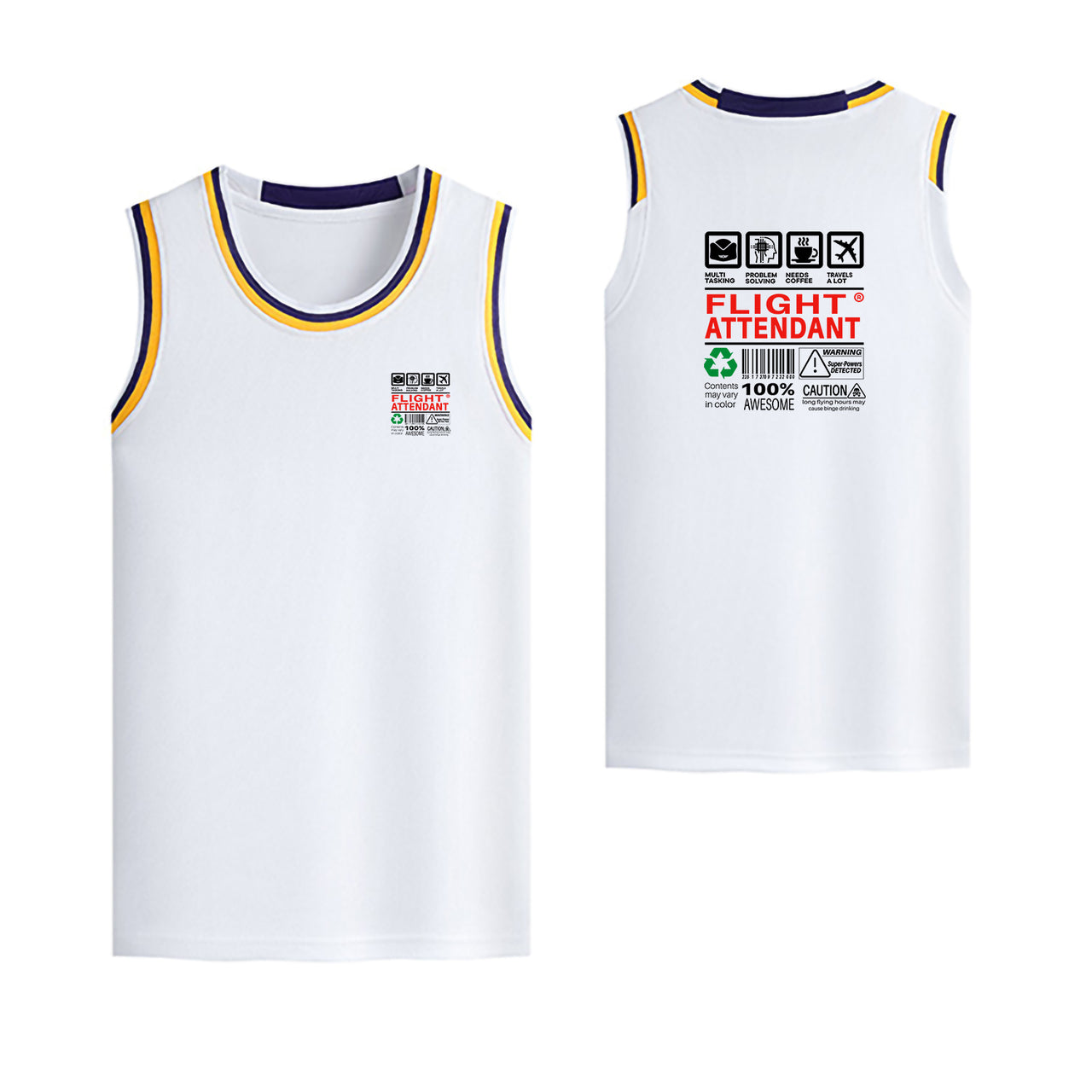 Flight Attendant Label Designed Basketball Style Sports Tank Tops