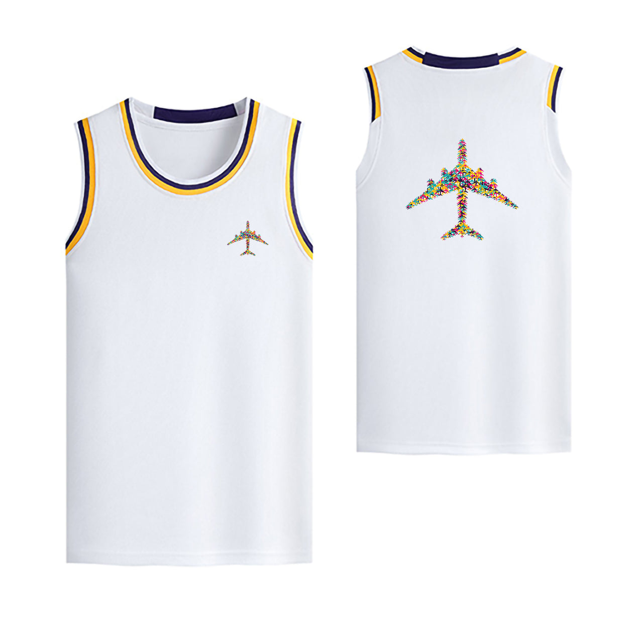 Colourful Airplane Designed Basketball Style Sports Tank Tops