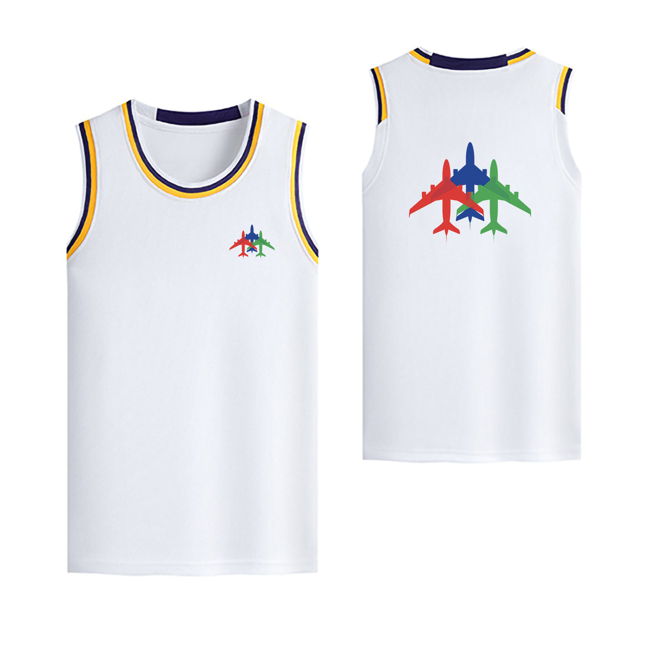 Colourful 3 Airplanes Designed Basketball Style Sports Tank Tops