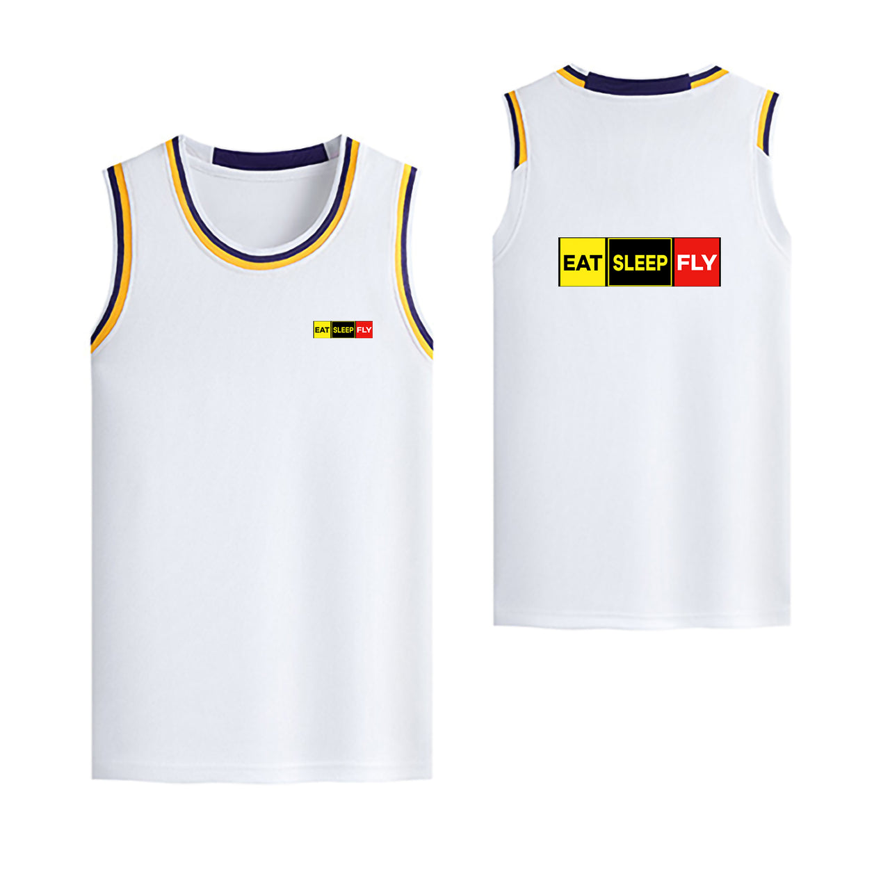 Eat Sleep Fly (Colourful) Designed Basketball Style Sports Tank Tops