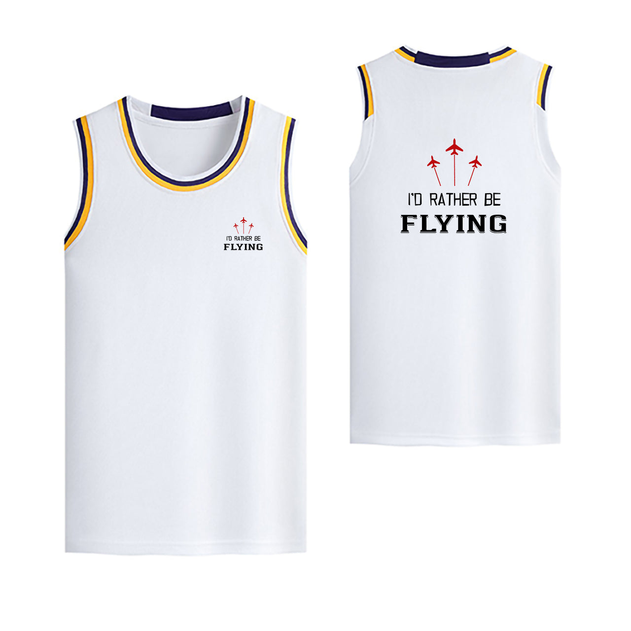 I'D Rather Be Flying Designed Basketball Style Sports Tank Tops