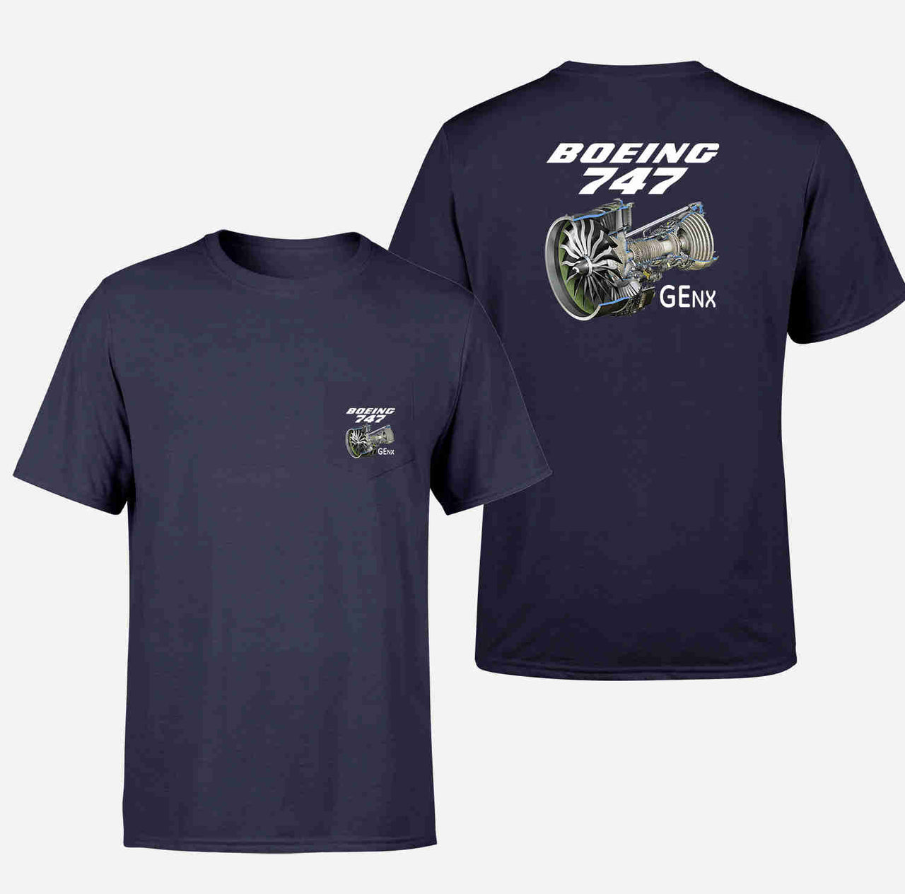 Boeing 747 & GENX Engine Designed Pocket T-Shirts