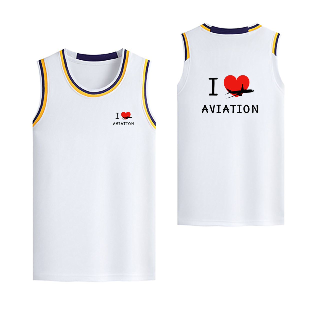 I Love Aviation Designed Basketball Style Sports Tank Tops