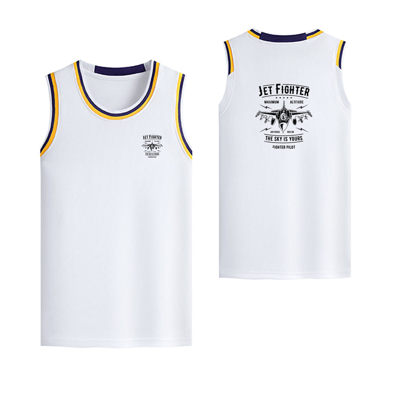 Jet Fighter - The Sky is Yours Designed Basketball Style Sports Tank Tops