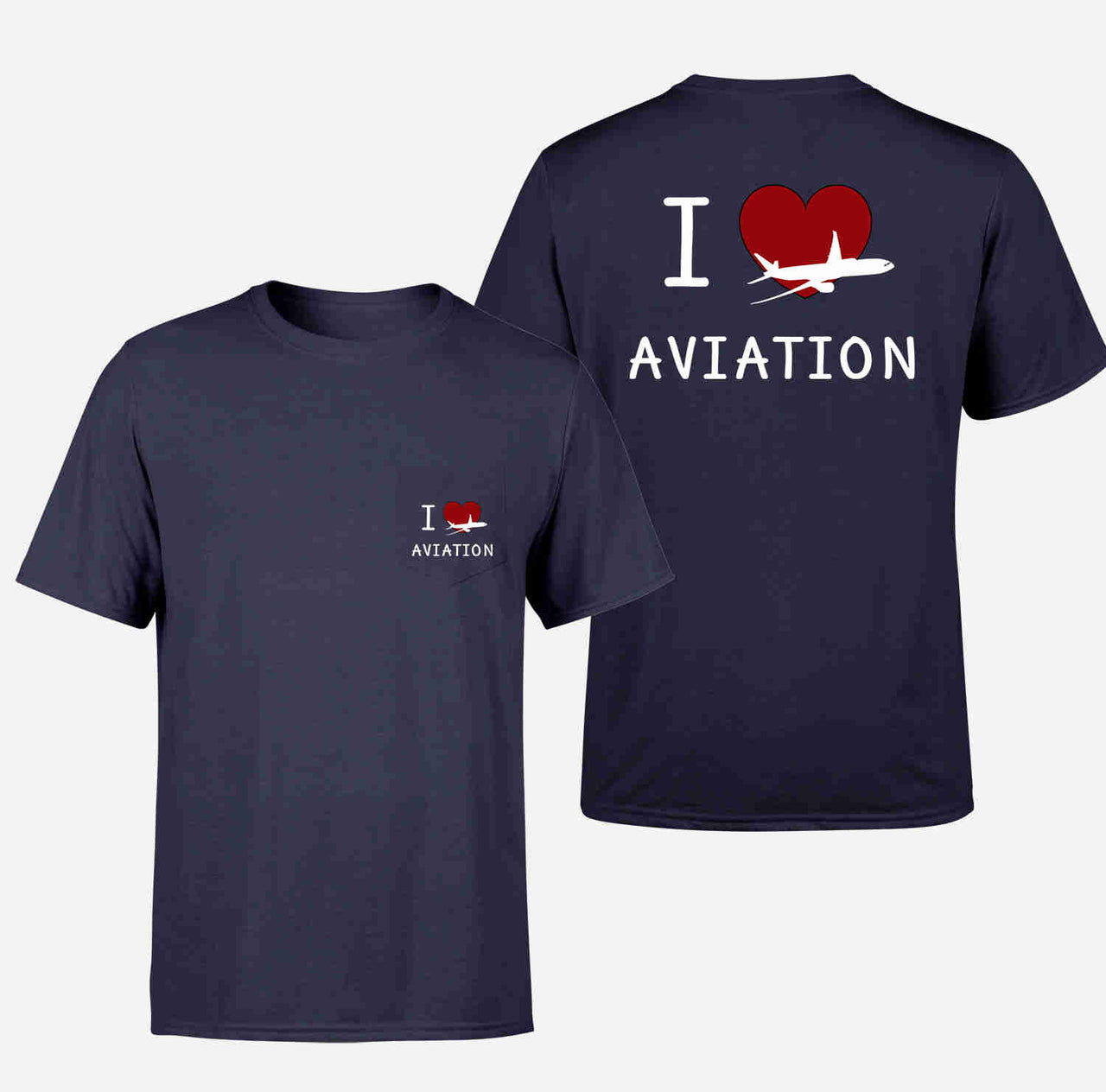 I Love Aviation Designed Pocket T-Shirts