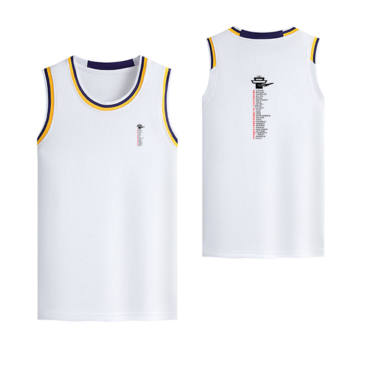 Aviation Alphabet Designed Basketball Style Sports Tank Tops