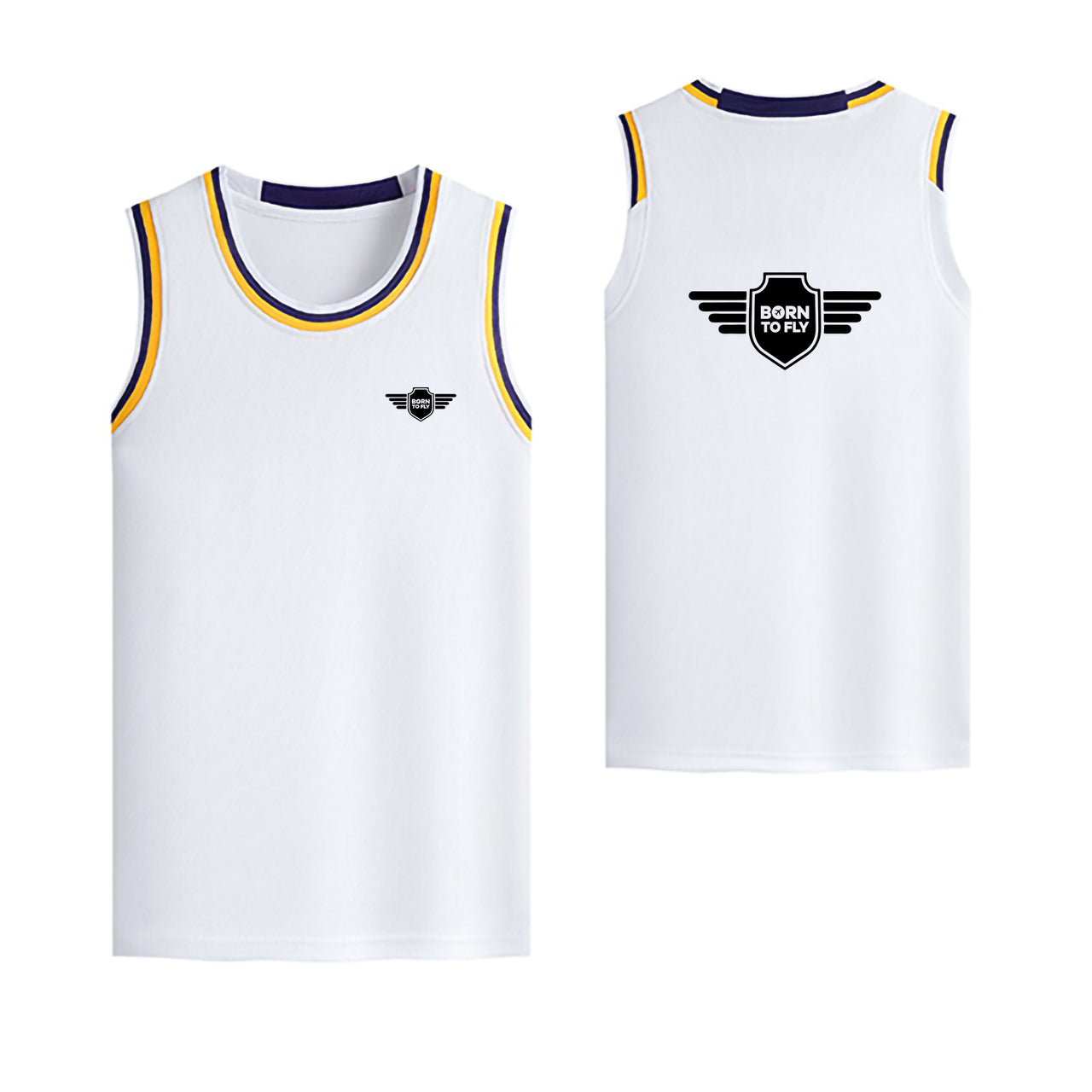 Born To Fly & Badge Designed Basketball Style Sports Tank Tops