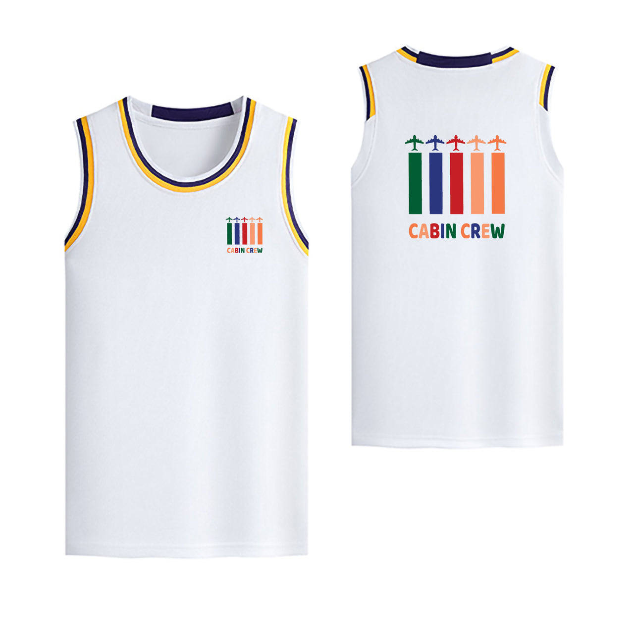 Colourful Cabin Crew Designed Basketball Style Sports Tank Tops