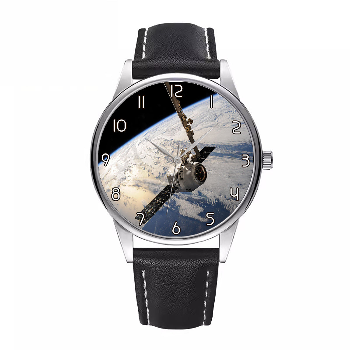 Airplane Flying over Big Buildings Designed Fashion Leather Strap Watches