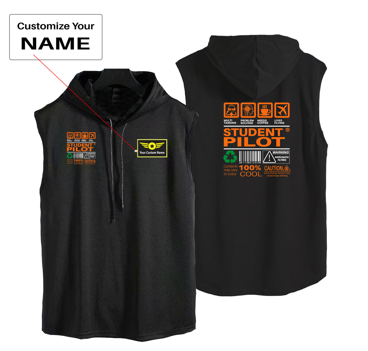 Student Pilot Label Designed Hooded Tank Tops