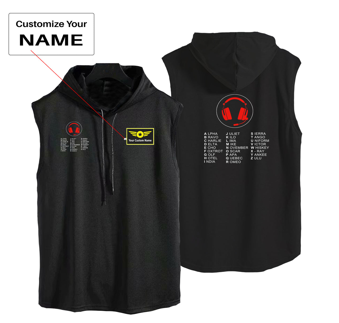 Aviation Alphabet 3 Designed Hooded Tank Tops