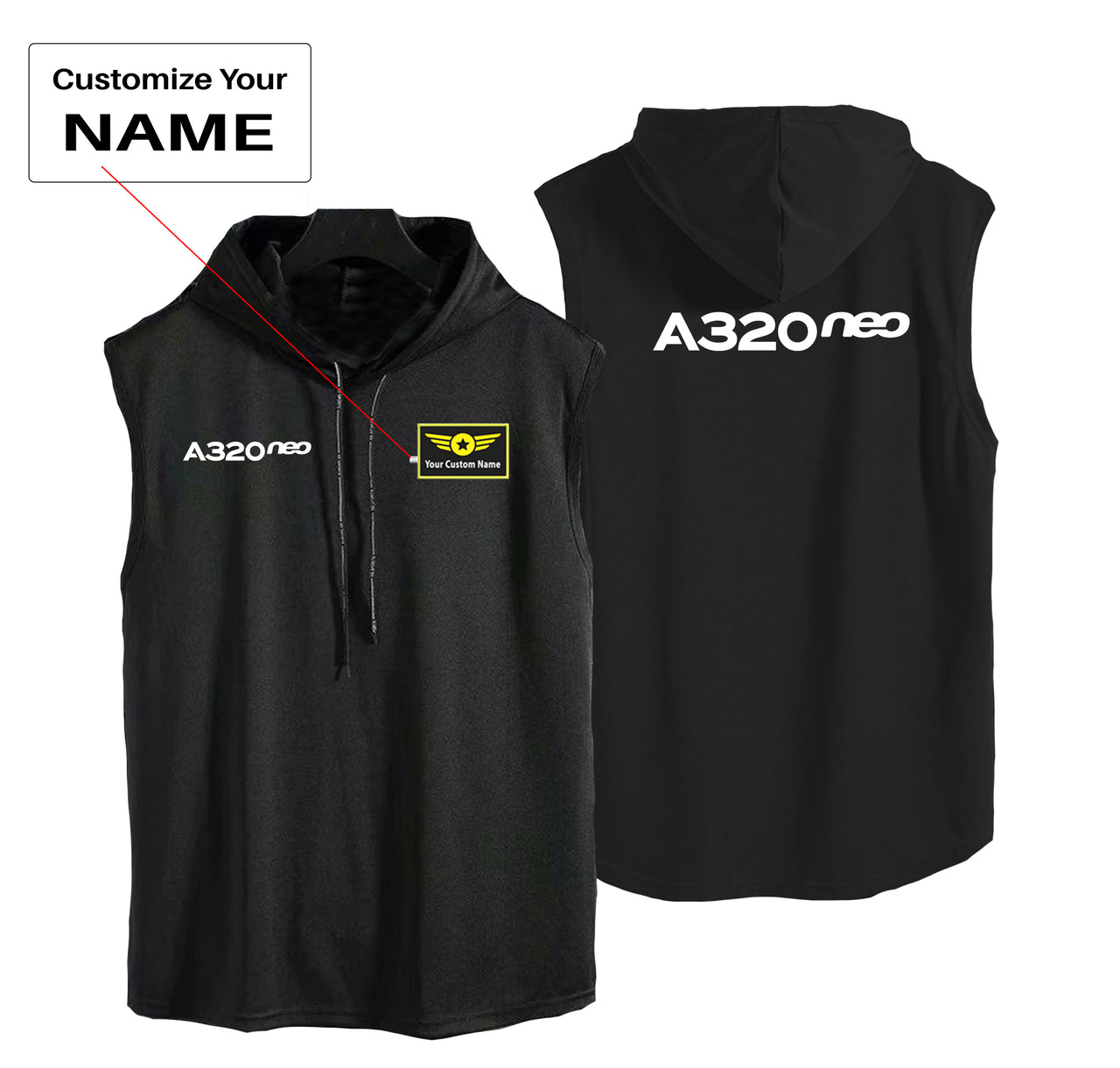 A320neo & Text Designed Hooded Tank Tops