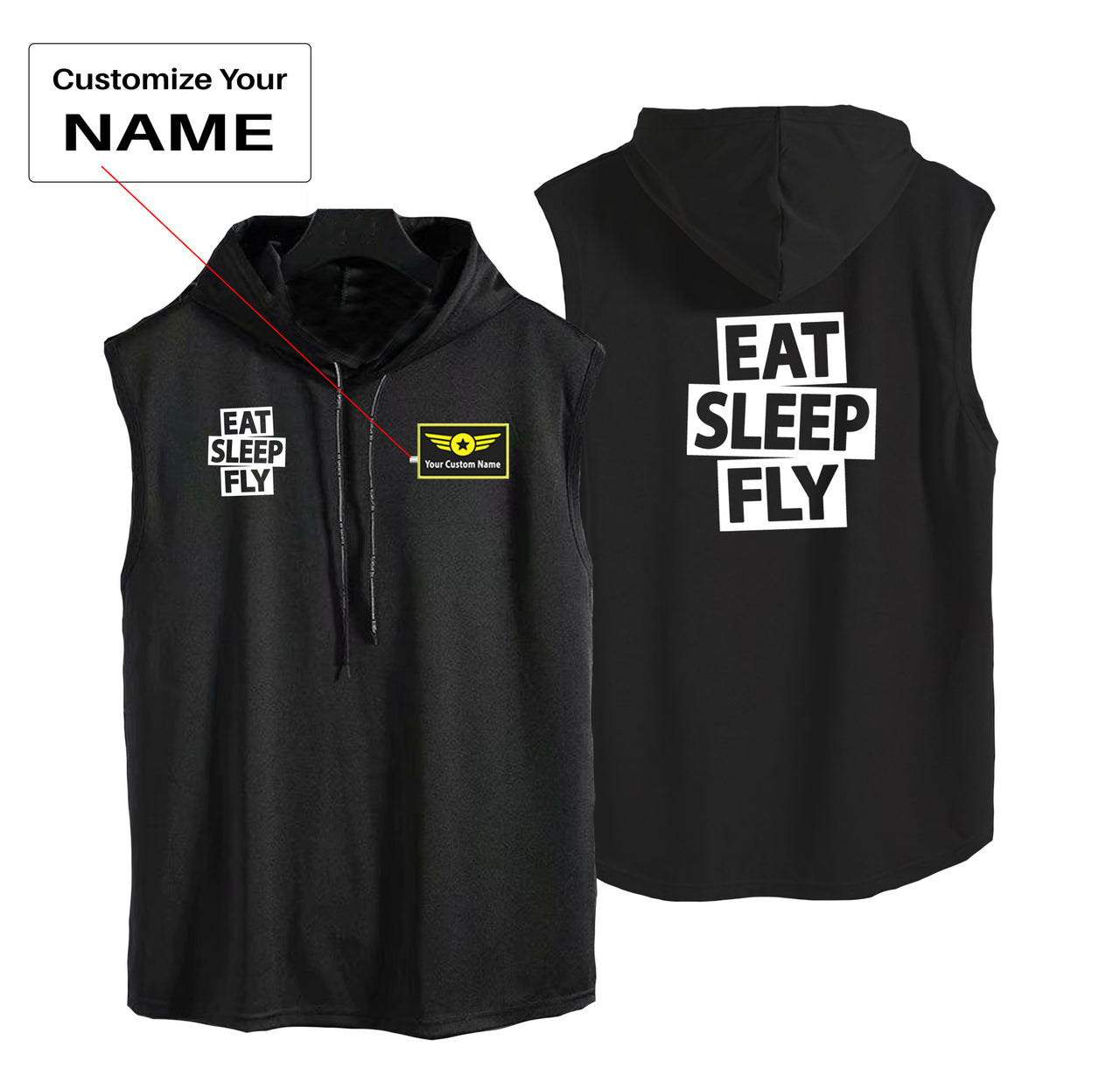 Eat Sleep Fly Designed Hooded Tank Tops