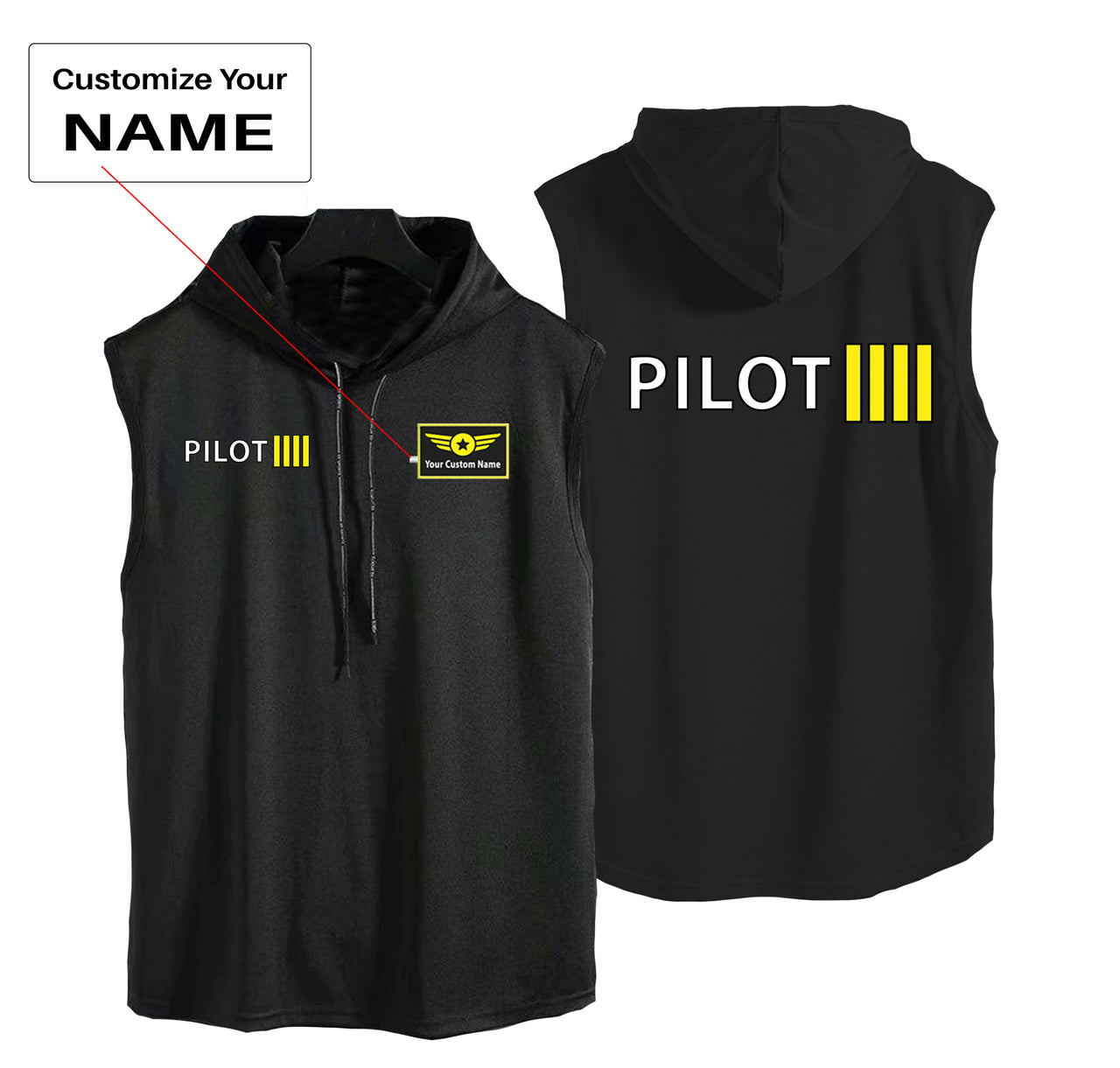 Pilot & Stripes (4 Lines) Designed Hooded Tank Tops