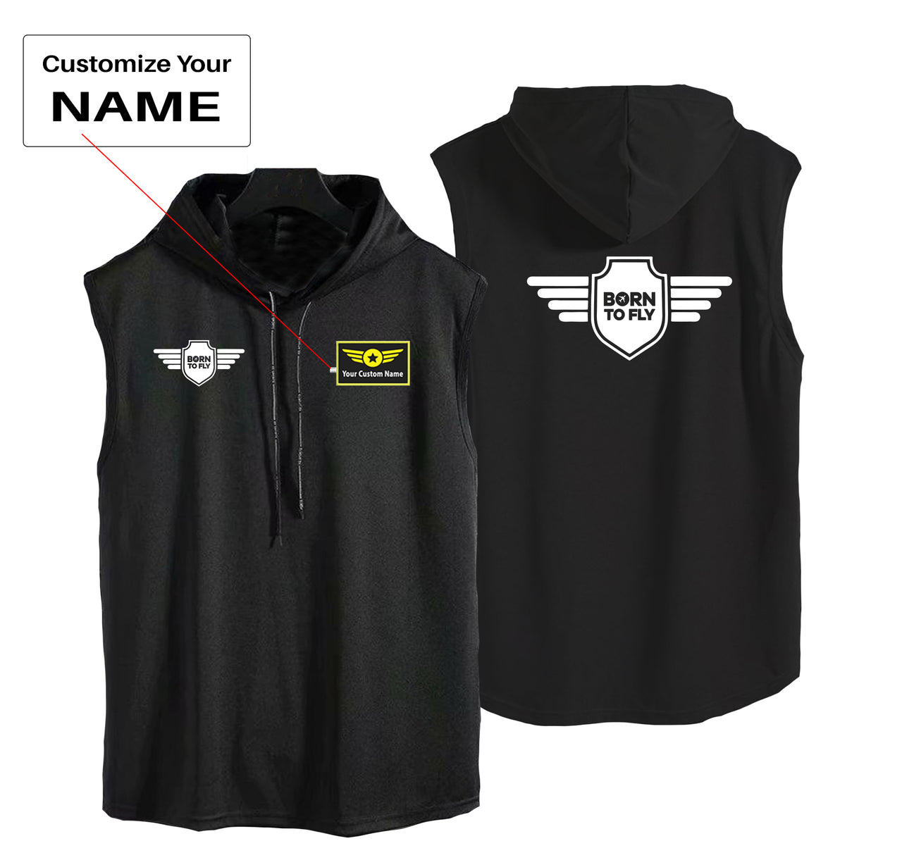 Born To Fly & Badge Designed Hooded Tank Tops