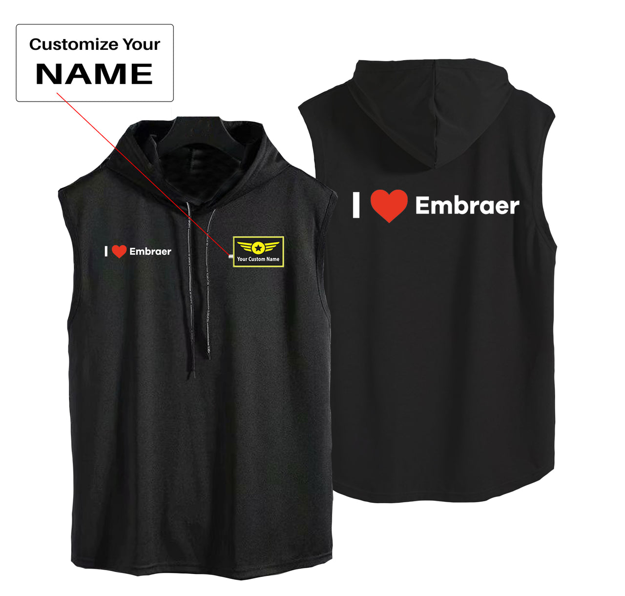 I Love Embraer Designed Hooded Tank Tops