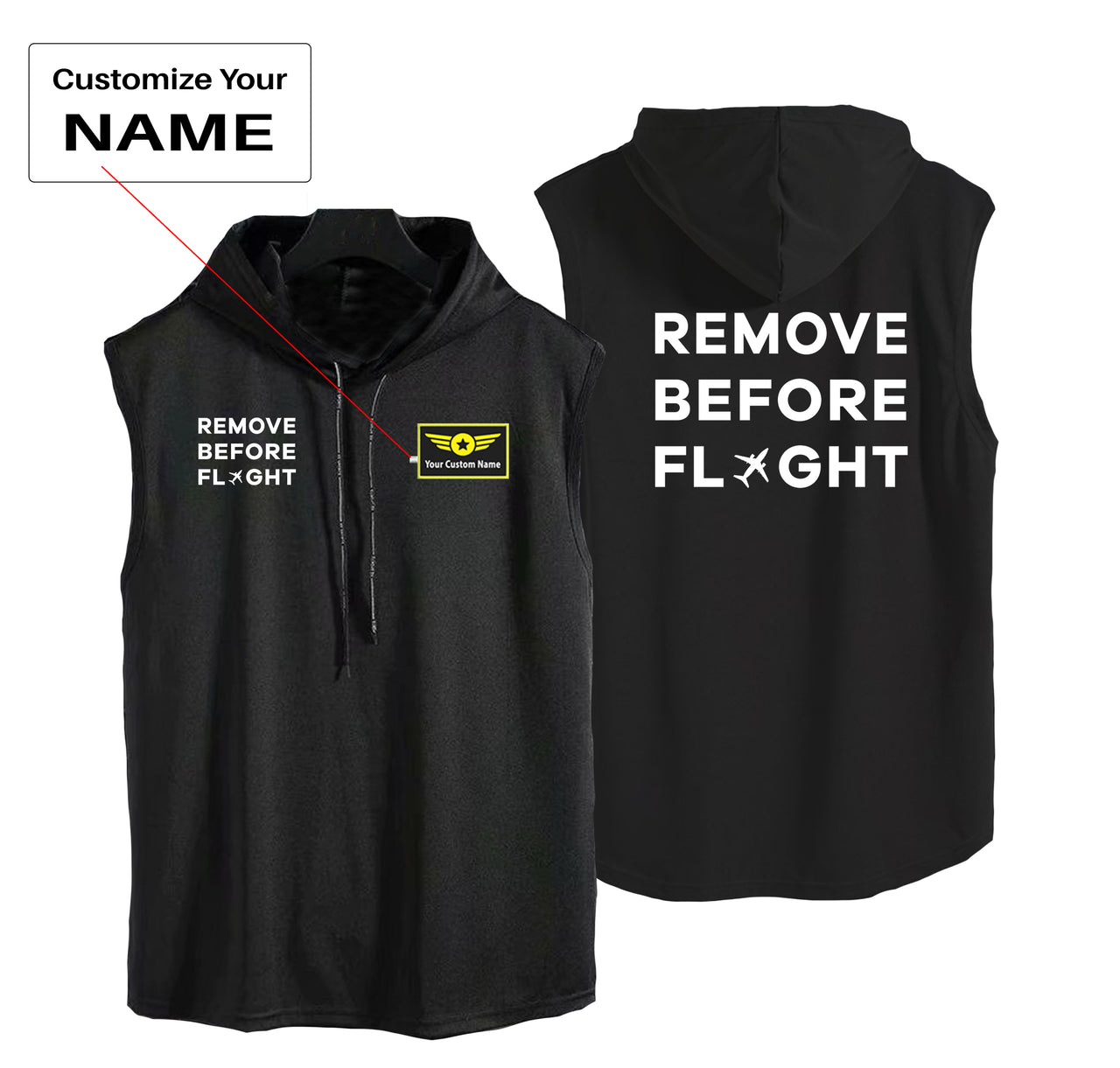 Remove Before Flight Designed Hooded Tank Tops