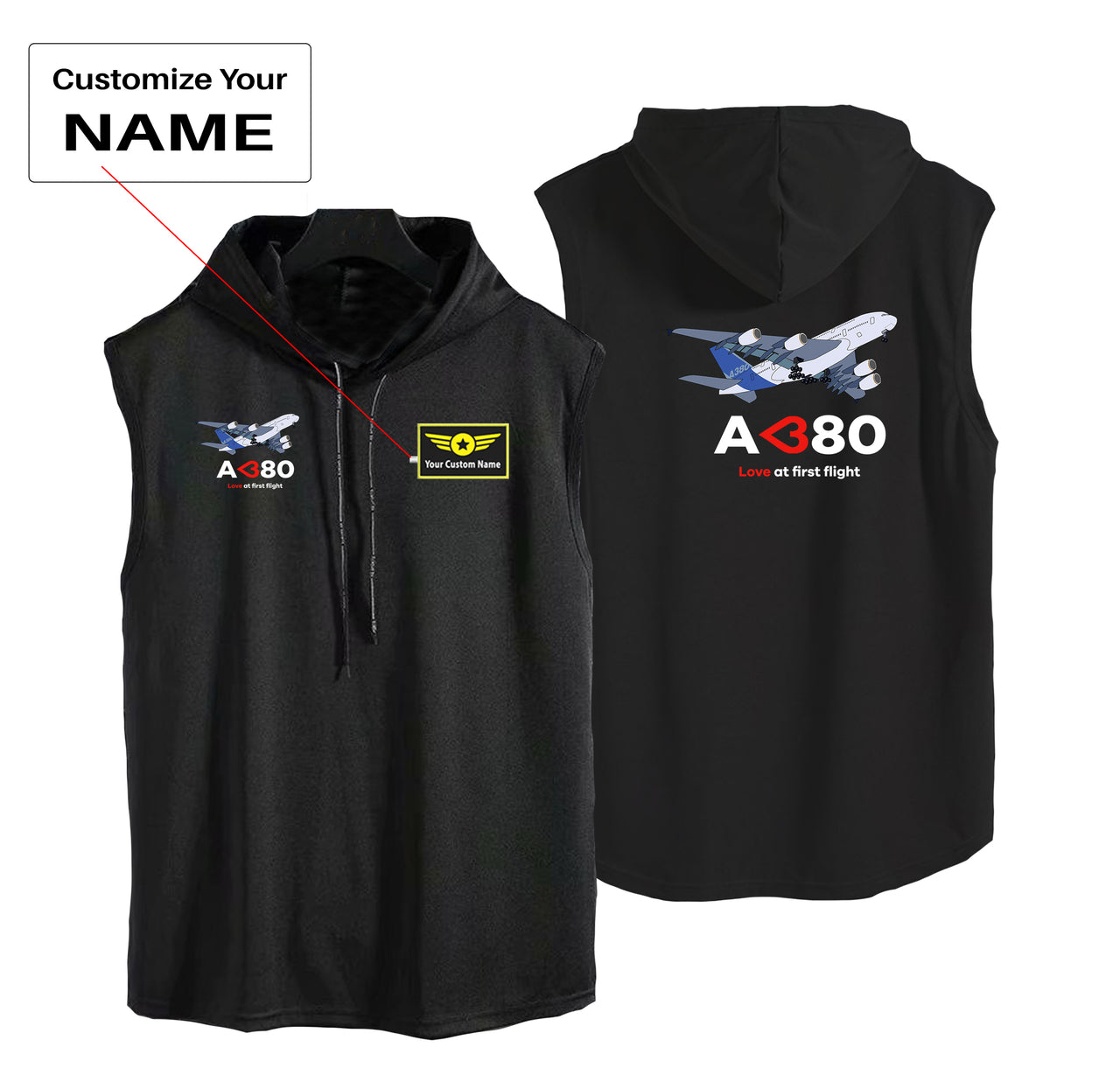 Airbus A380 Love at first flight Designed Hooded Tank Tops