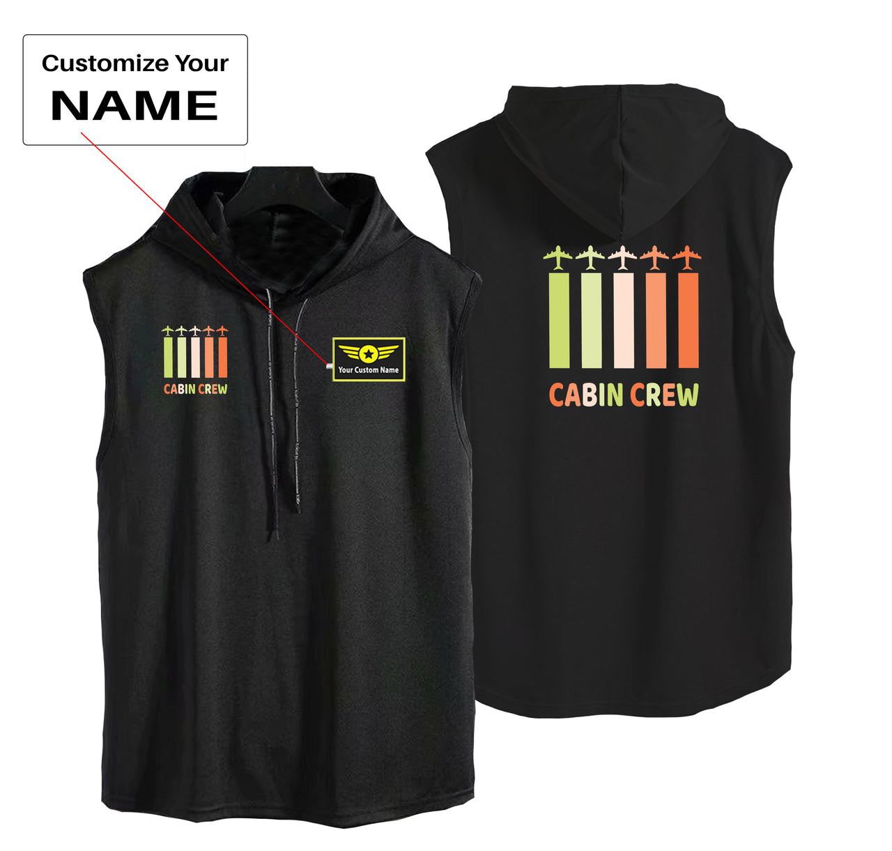 Colourful Cabin Crew Designed Hooded Tank Tops