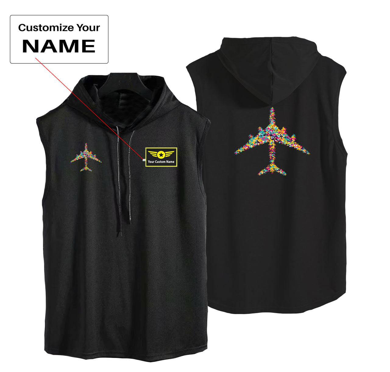 Colourful Airplane Designed Hooded Tank Tops