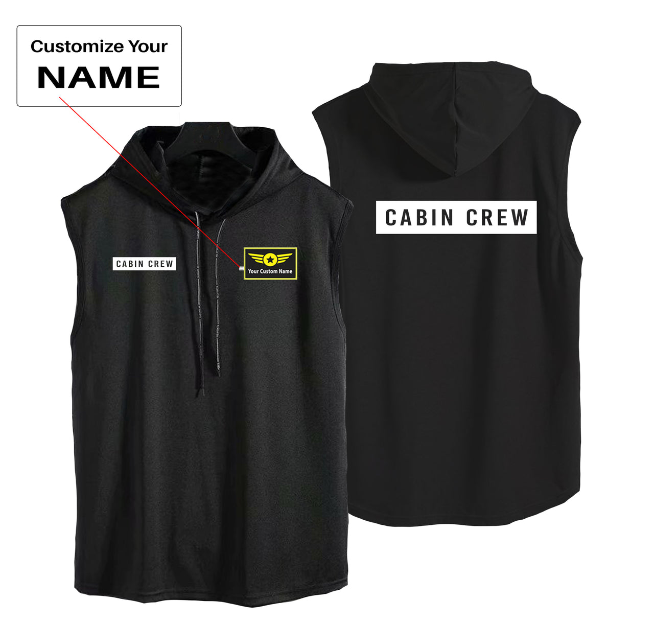 Cabin Crew Text Designed Hooded Tank Tops