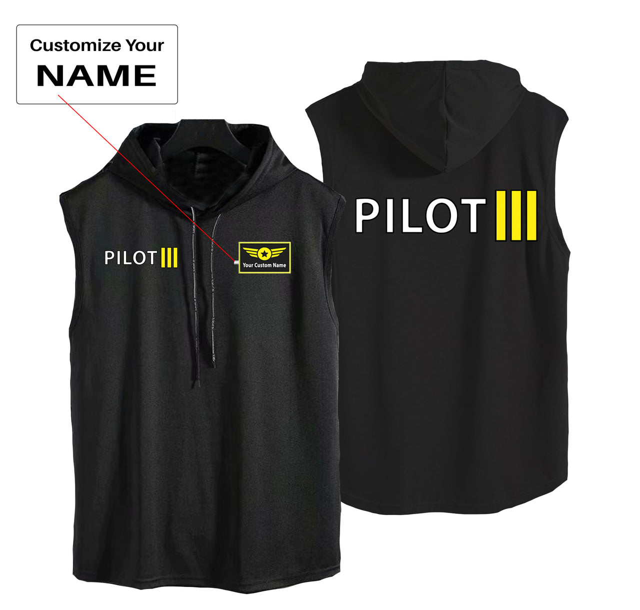 Pilot & Stripes (3 Lines) Designed Hooded Tank Tops