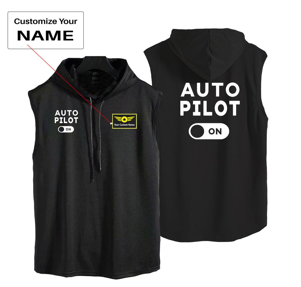 Auto Pilot ON Designed Hooded Tank Tops