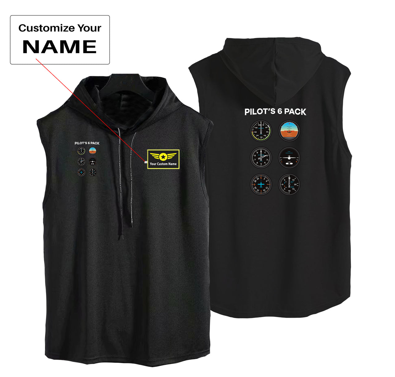 Pilot's 6 Pack Designed Hooded Tank Tops