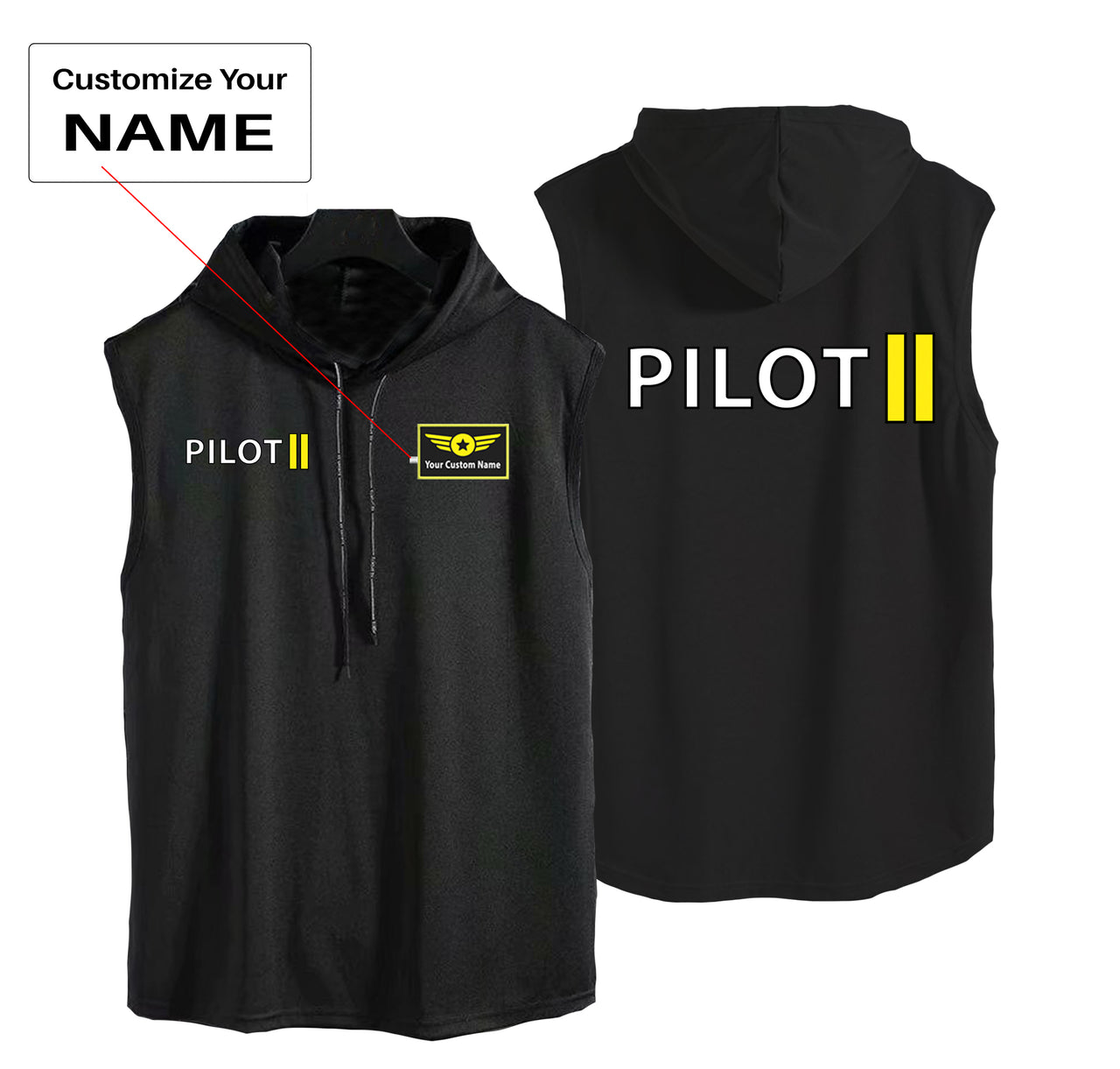 Pilot & Stripes (2 Lines) Designed Hooded Tank Tops