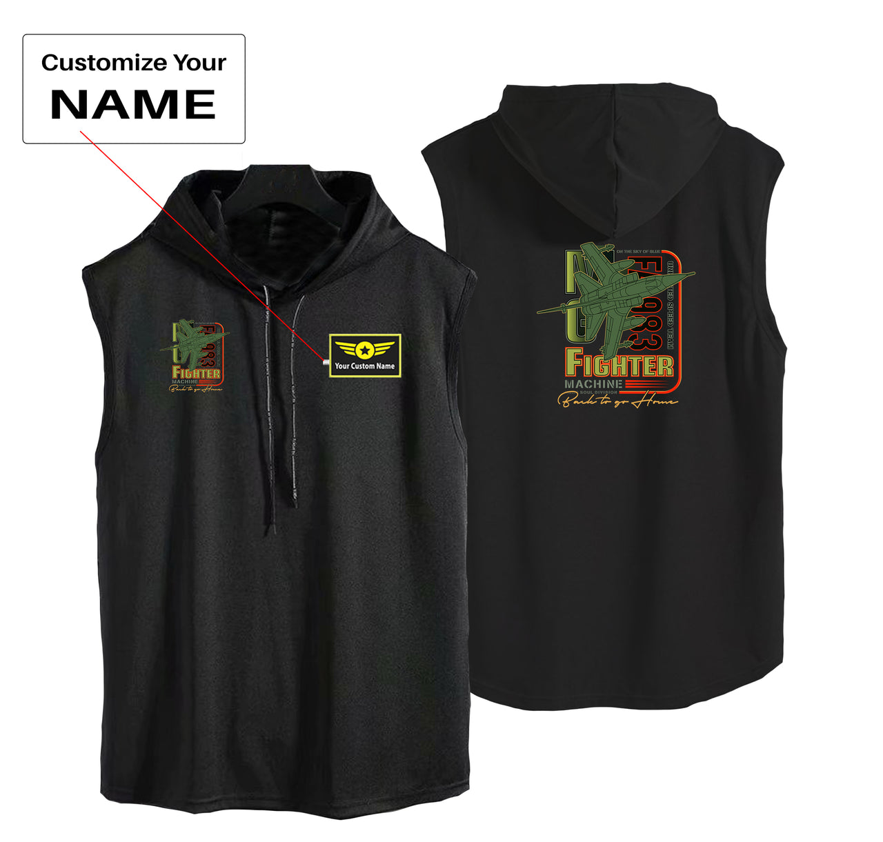 Fighter Machine Designed Hooded Tank Tops