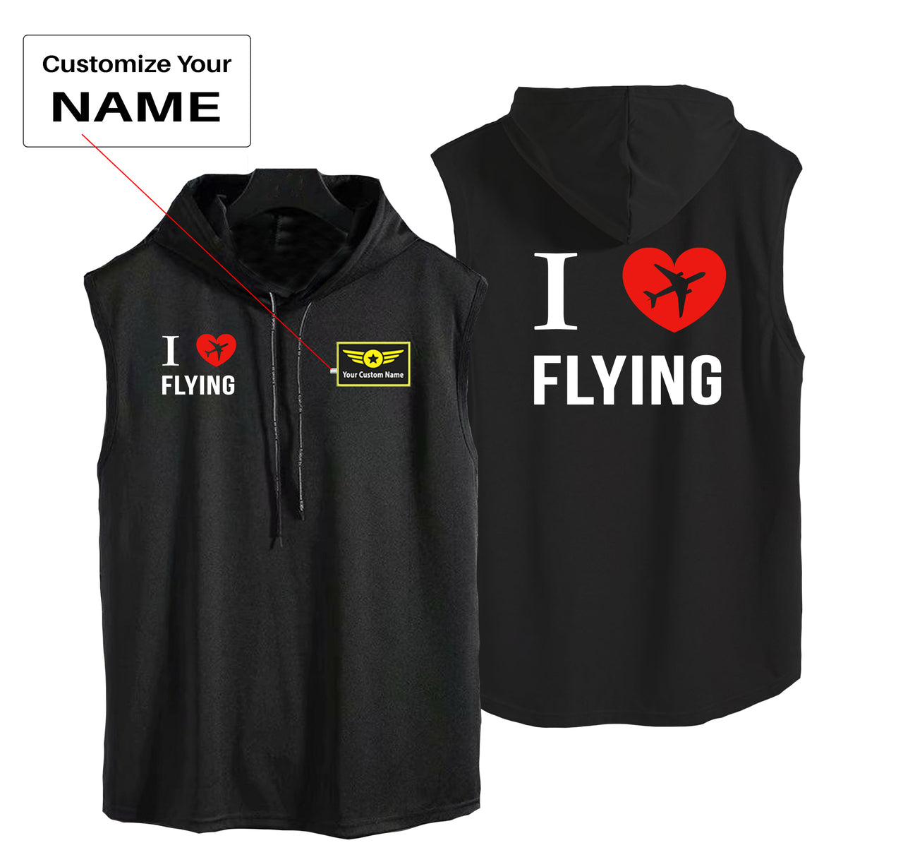 I Love Flying Designed Hooded Tank Tops