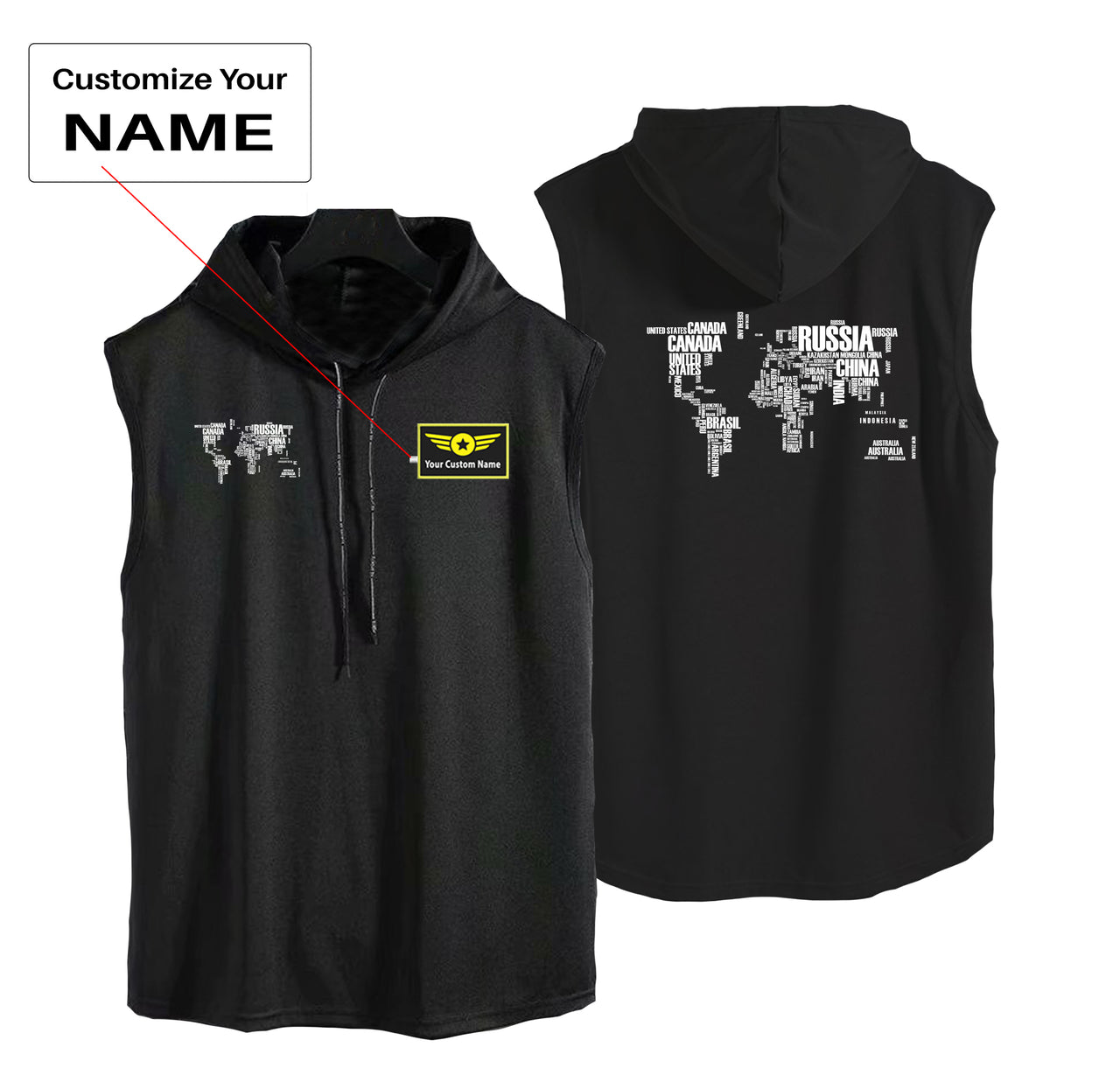 World Map (Text) Designed Hooded Tank Tops