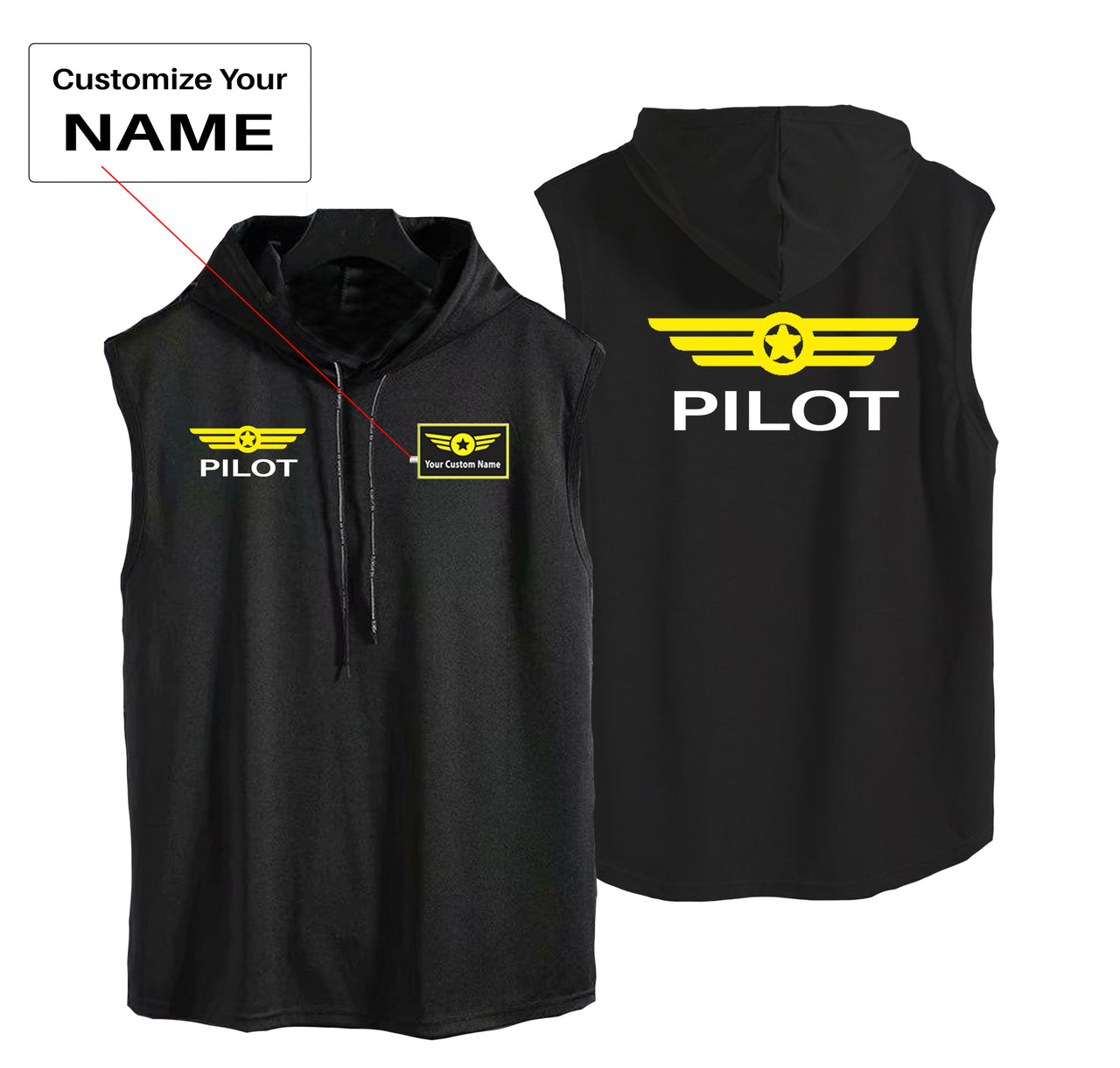 Pilot & Badge Designed Hooded Tank Tops