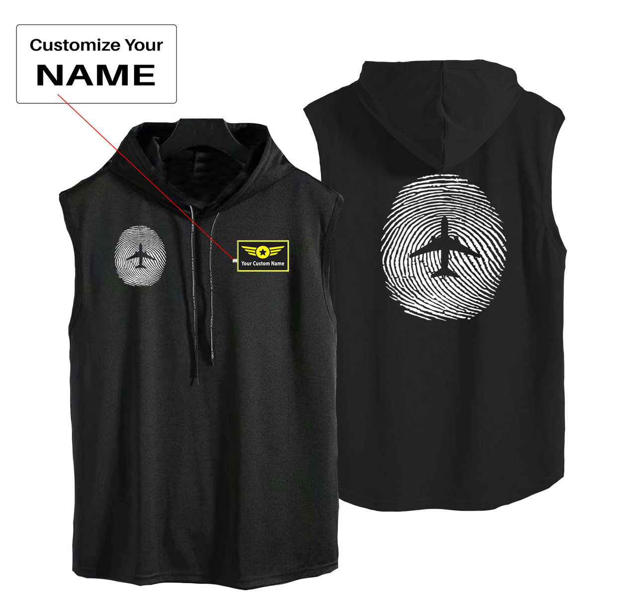 Aviation Finger Print Designed Hooded Tank Tops